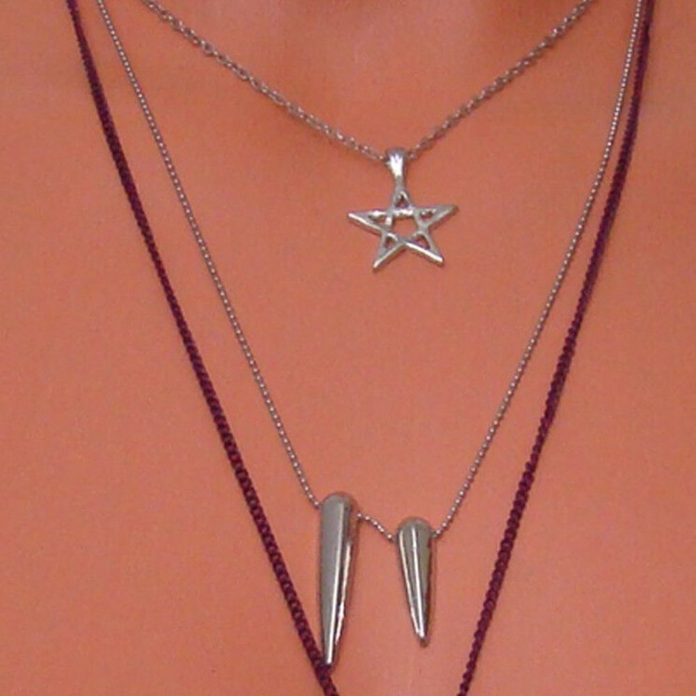 material Girl Necklace Multi Charm Cross Necklace Star Cross Silver Purple